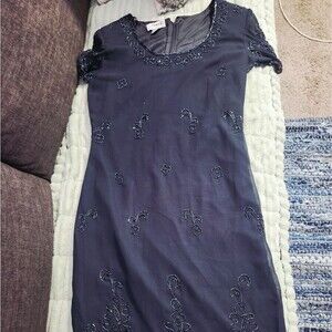 Vintage JMD, New York, discontinued,Elegant,Beaded,Navy Blue, dress size medium